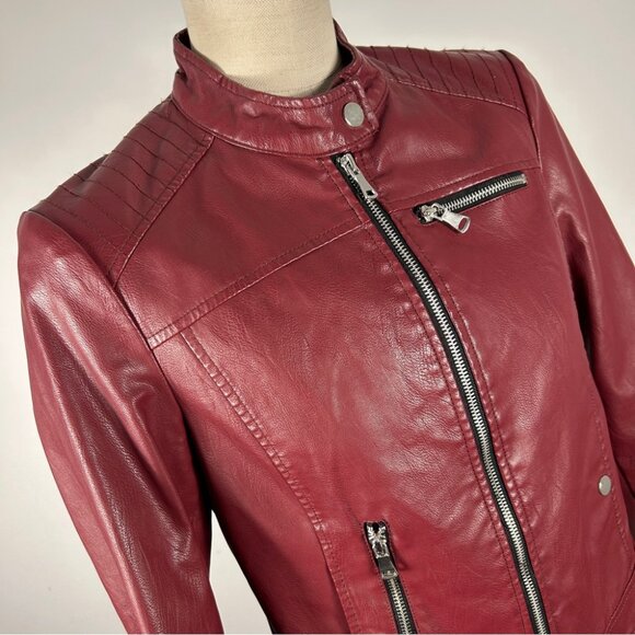 ❤️ Vero Moda Deep Red Faux Leather Jacket Size S - Picture 3 of 9